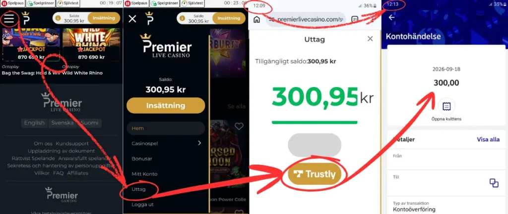 Här gör vi ett uttag från Premier Live Casino (2026).