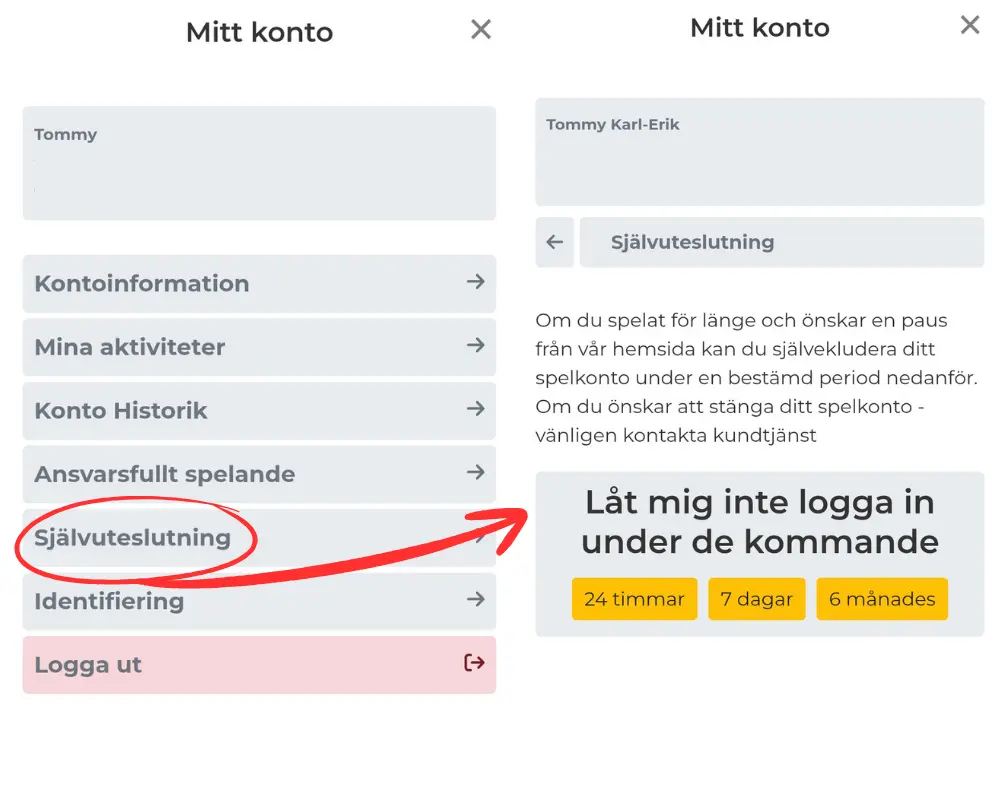 Självuteslutning hos Premier Live Casino