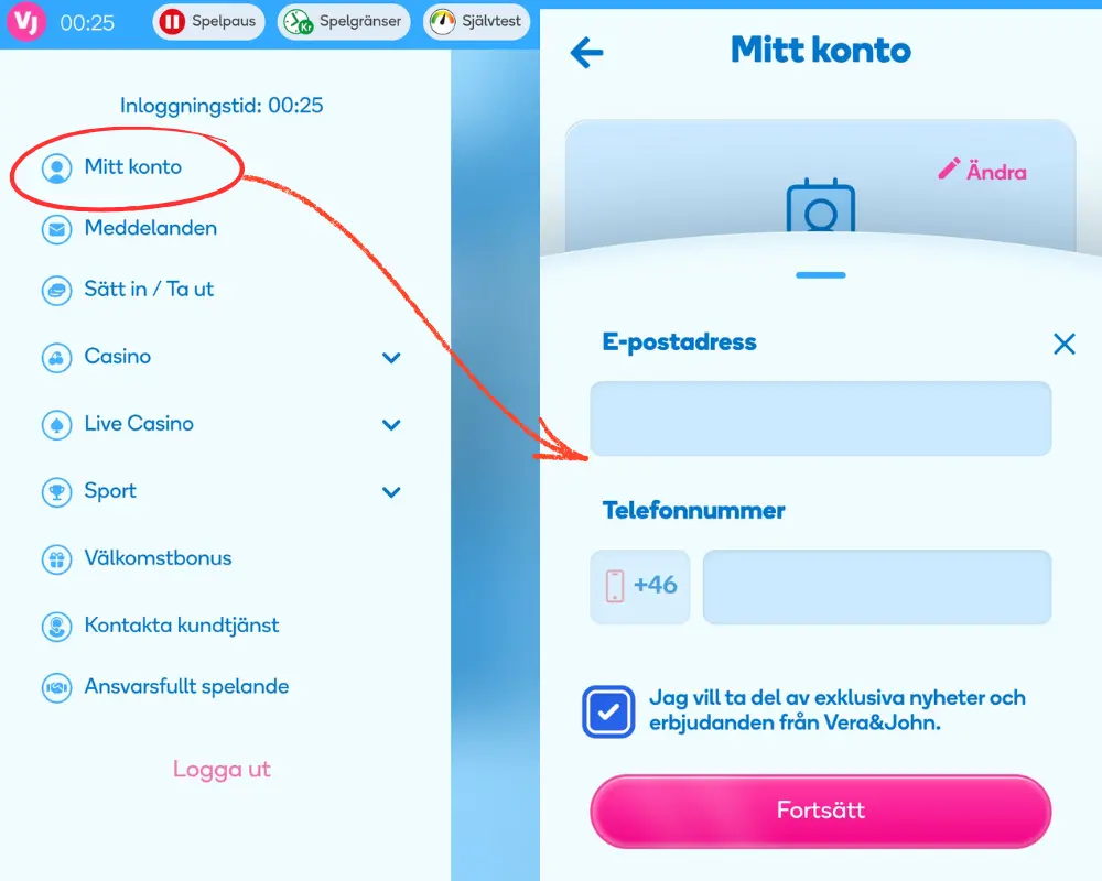 Inställningar för reklam via SMS och e-post hos Vera & John.