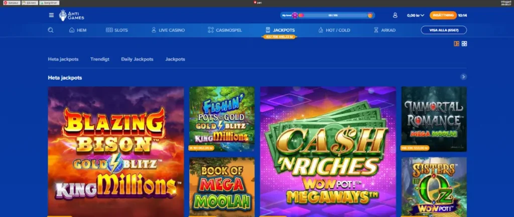 Jackpottcasinot hos Ahti Games Casino.