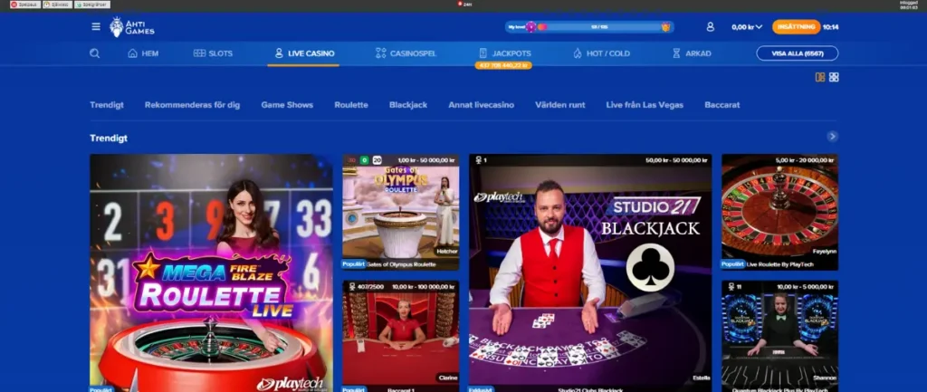 Ahti Games live casino.