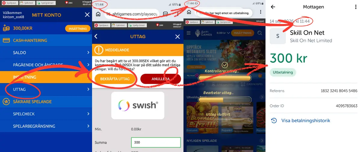 Här gör vi ett uttag via Swish hos Ahti Games (2026).