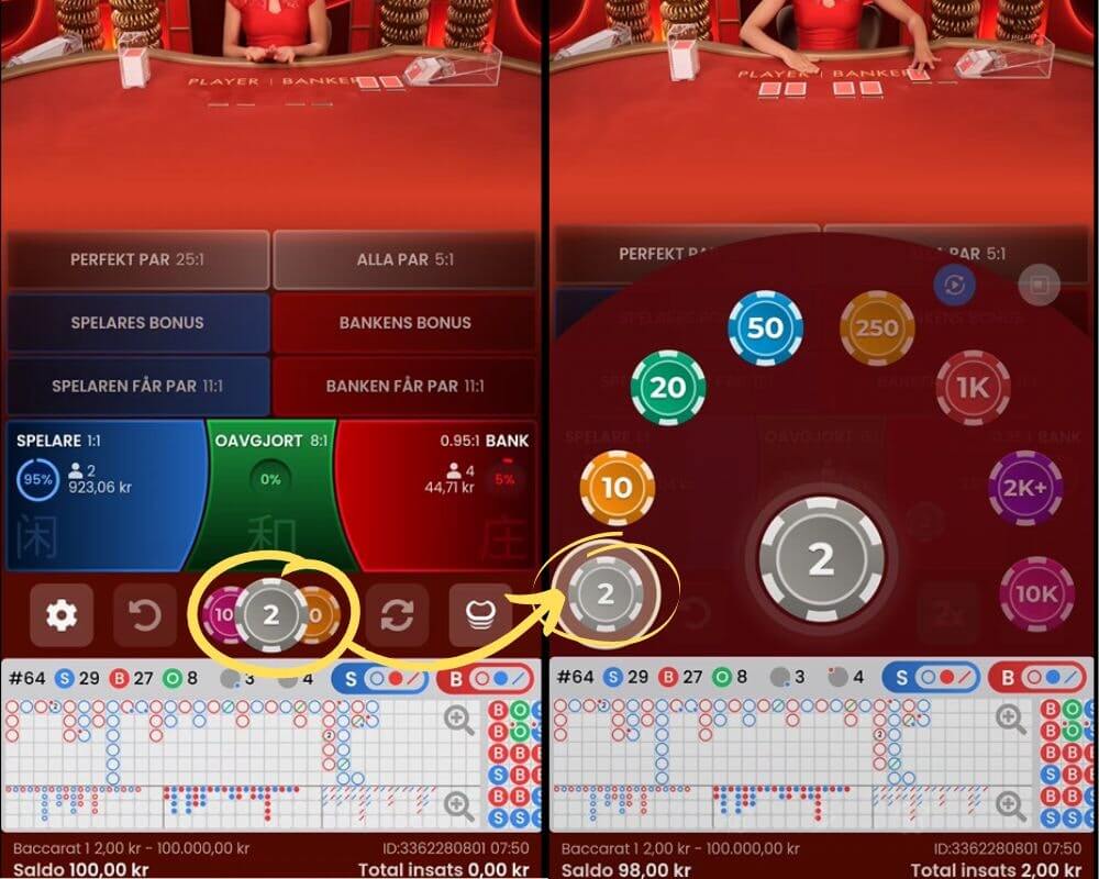 Hur man spelar baccarat: välj insats