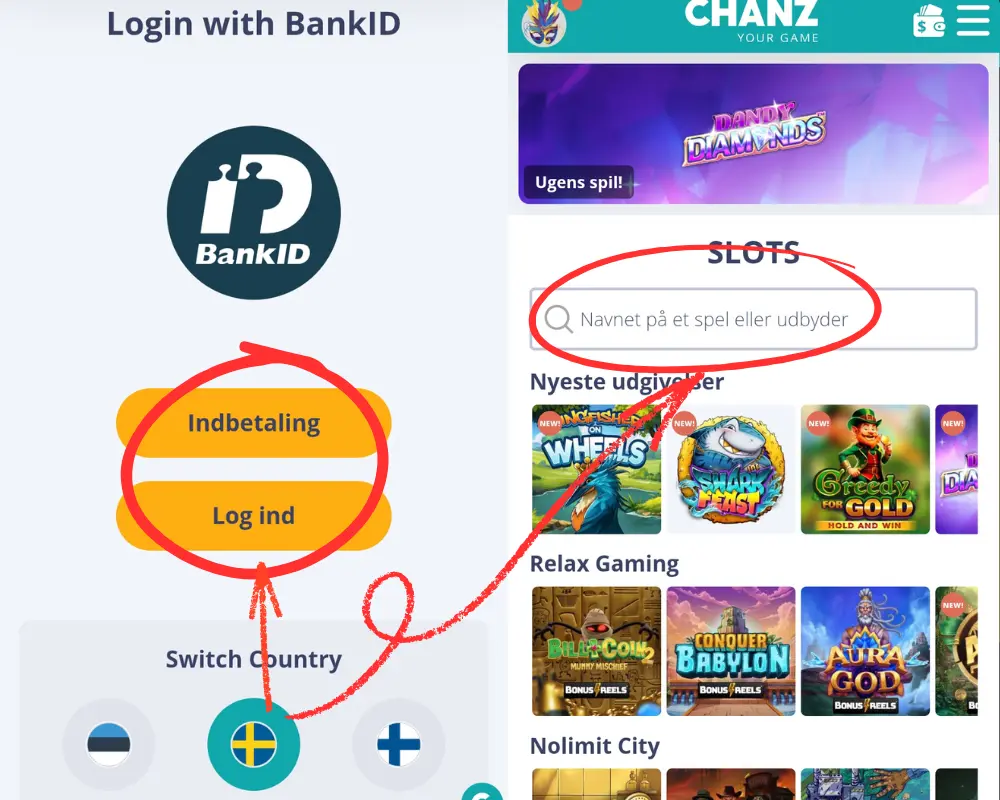 Hos Chanz mobilcasino är viss text på danska, trots inställningarna.