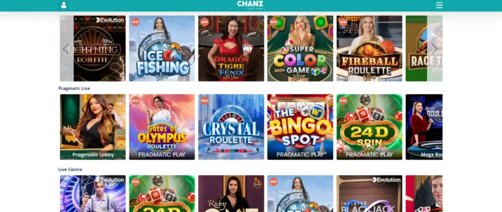 Chanz live casino.