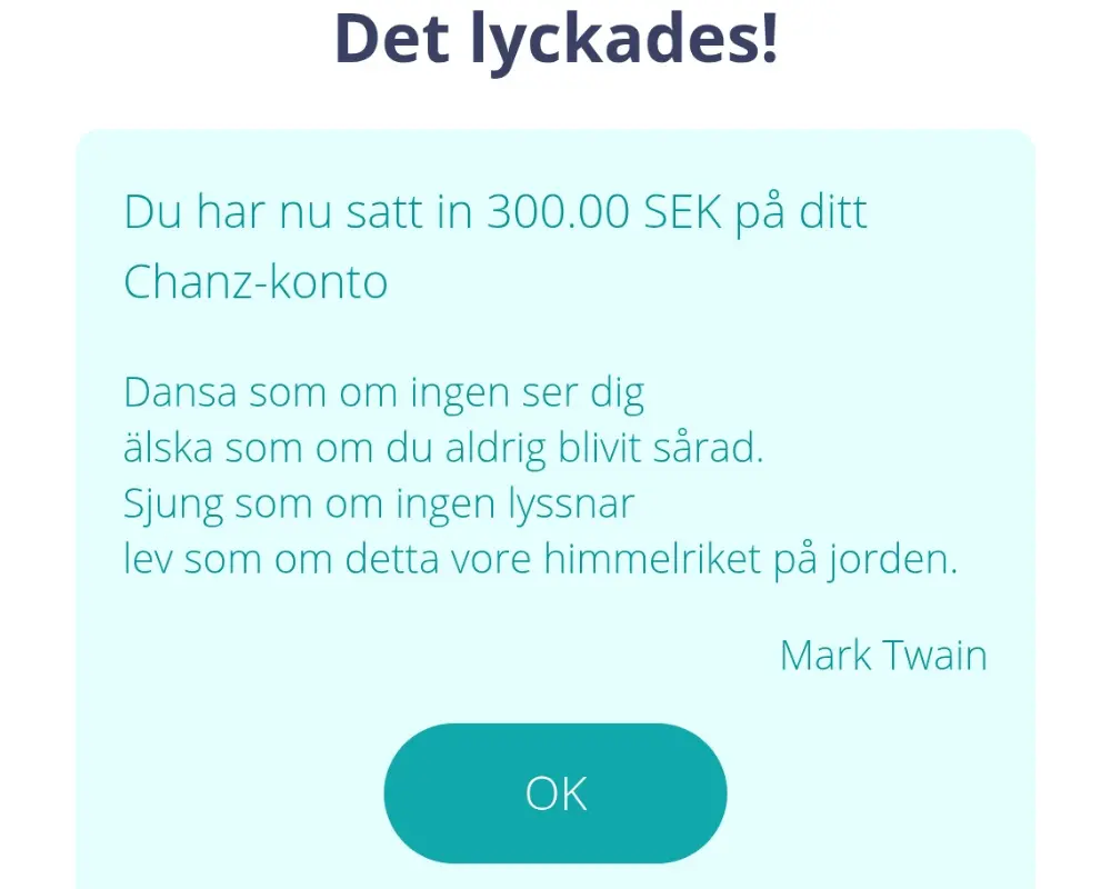 Chanz, insättning och citat från Mark Twain.
