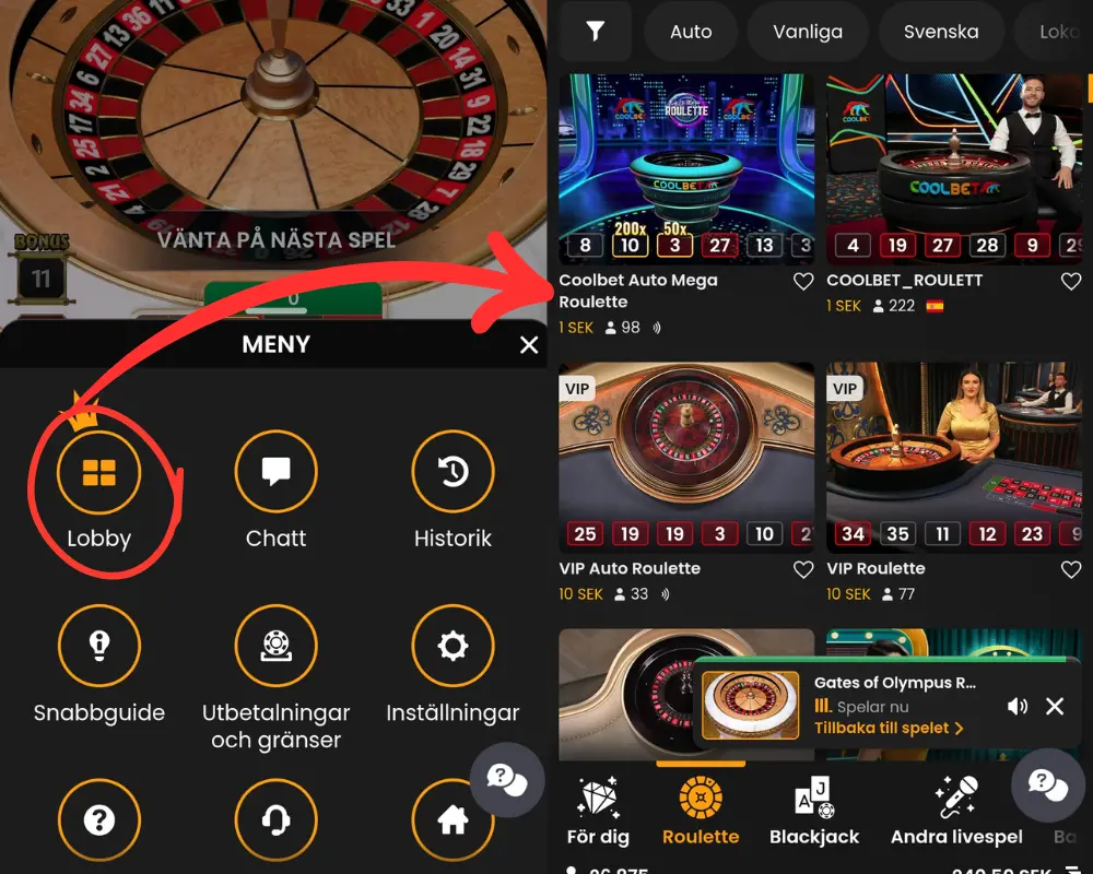 Hur du går till Pragmatic Plays lobby från ett spel.