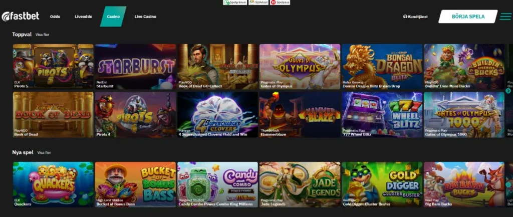 FastBets casinolobby och spelutbud