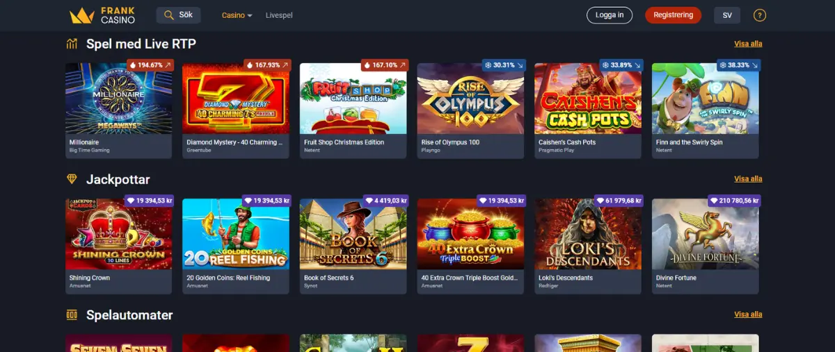 Casinolobbyn hos Frank Casino