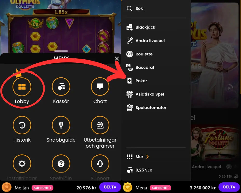 Hur du går till Pragmatic Plays lobby från ett spel.