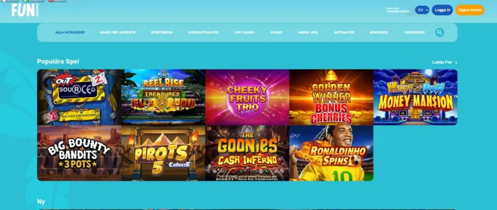 Förstasidan hos Fun Casino