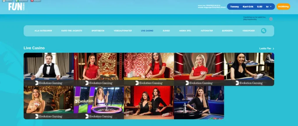 Fun Casinos live casino.