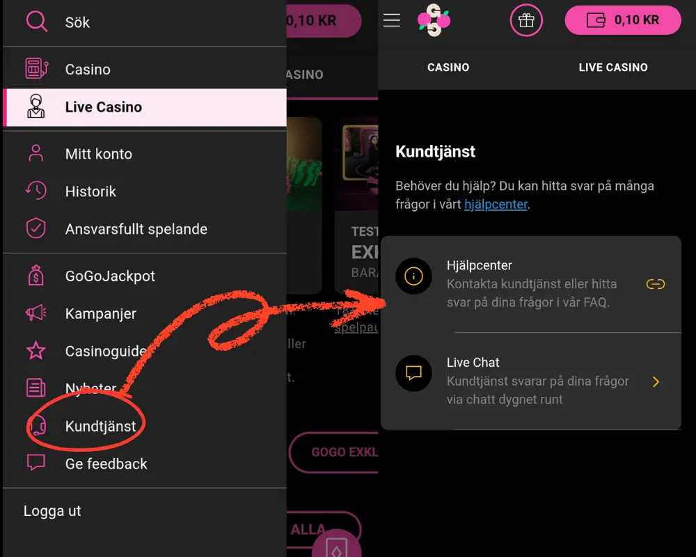 Vart du hittar kundtjänsten hos GoGoCasino