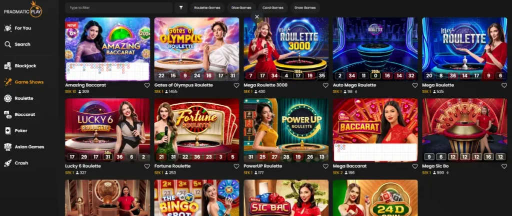 Pragmatic Plays live casinolobby.