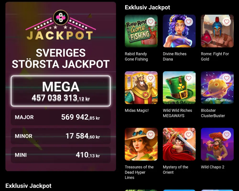 Jackpottspelen hos GoGoCasino.