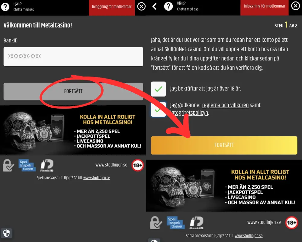 Snabbregistrering hos Metal Casino