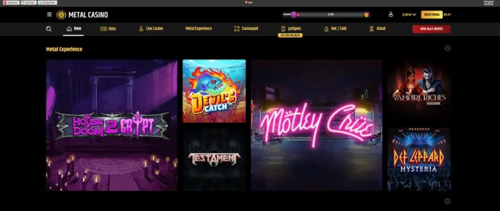 Förstasidan hos Metal Casino.