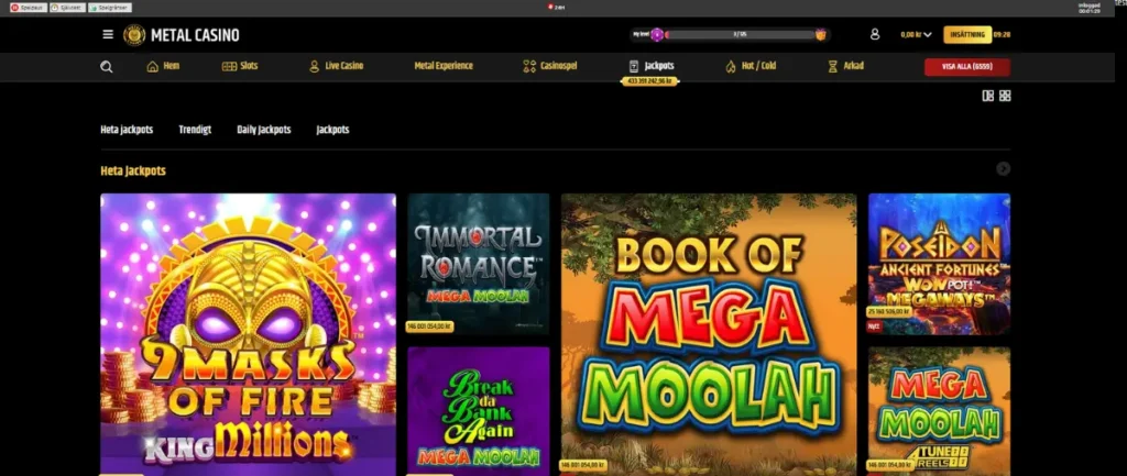 Jackpottcasinot hos Metal Casino.