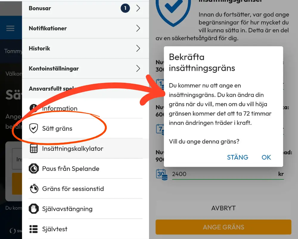 Hur du ändrar insättningsgränser hos NordicBet