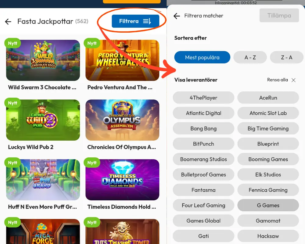 Hur du filtrerar spelen hos NordicBet.