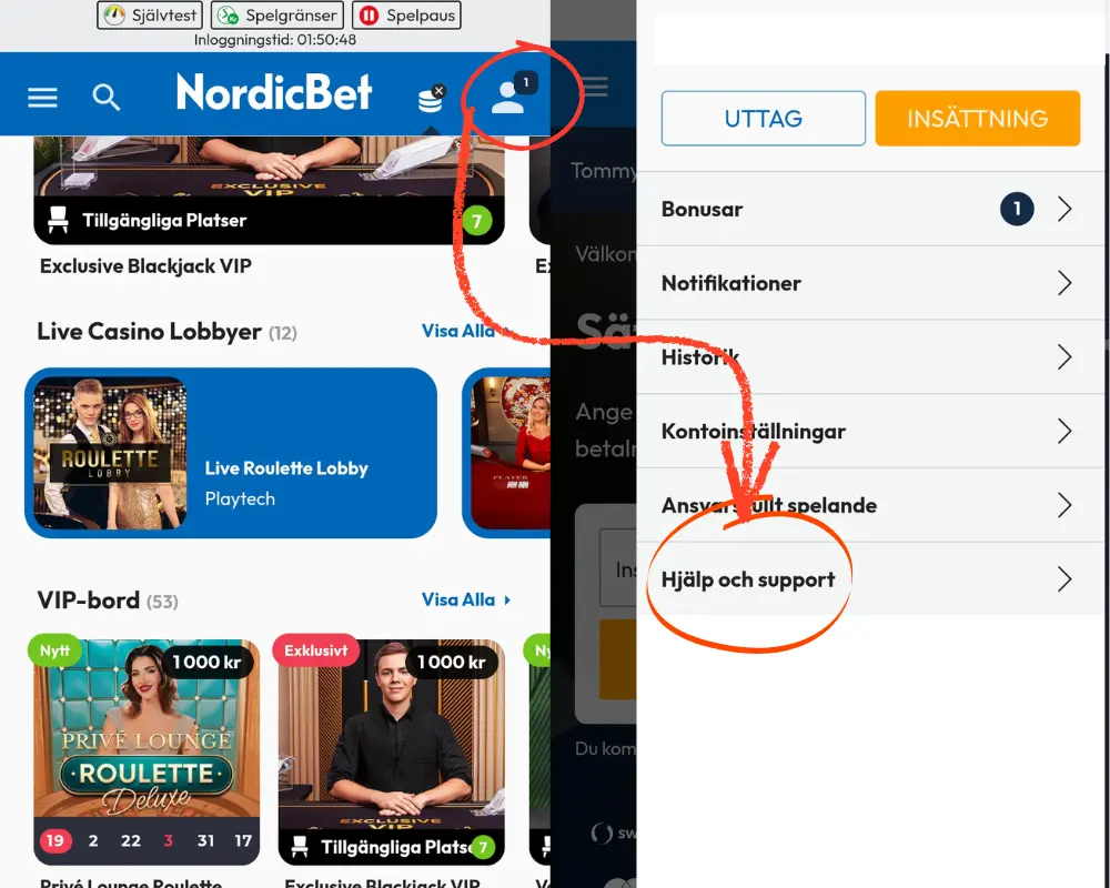 Vart du hittar NordicBets kundtjänst.