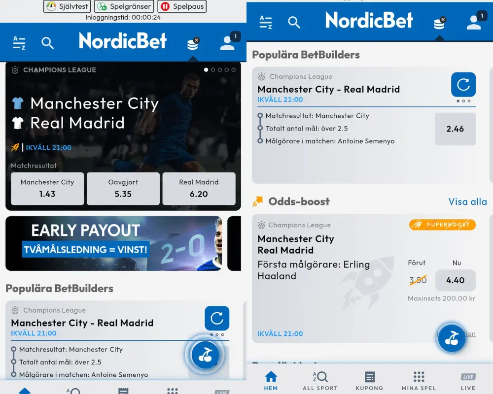 Odds och livebetting hos Nordicbet