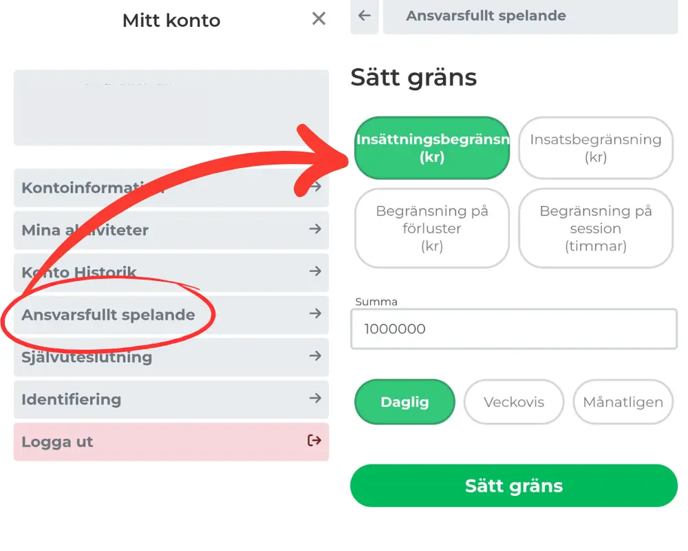 Spelgränser hos Pronto Casino.