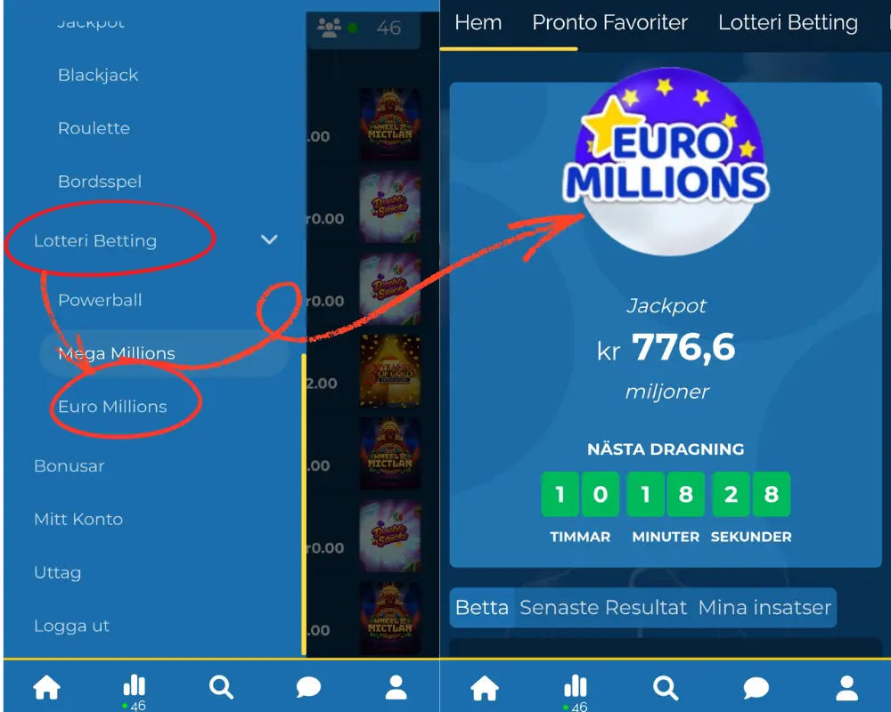 EuroMillions och lotterier hos Pronto Casino.