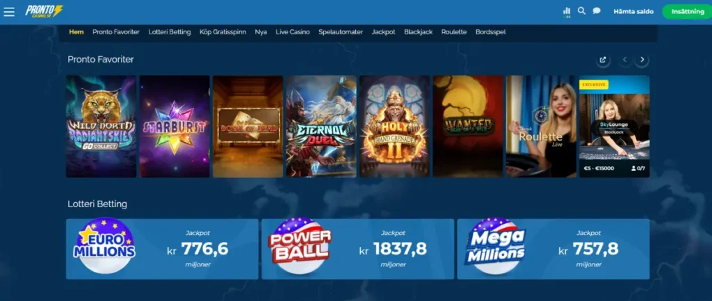 Spelutbudet hos Pronto Casino.