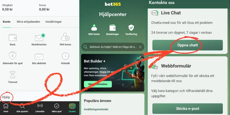 Hjälpcentret hos Bet365.