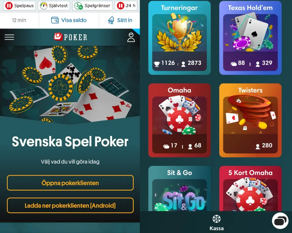 Pokerspel och pokerturneringar hos Svenska Spel.