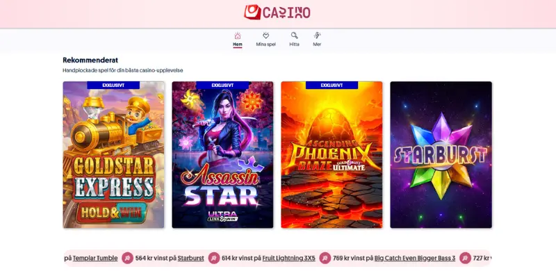 Svenska Spels casinolobby.