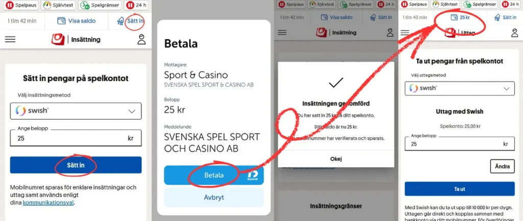 Här gör vi en insättning till Svenska Spel Sport & Casino via Swish (2026).