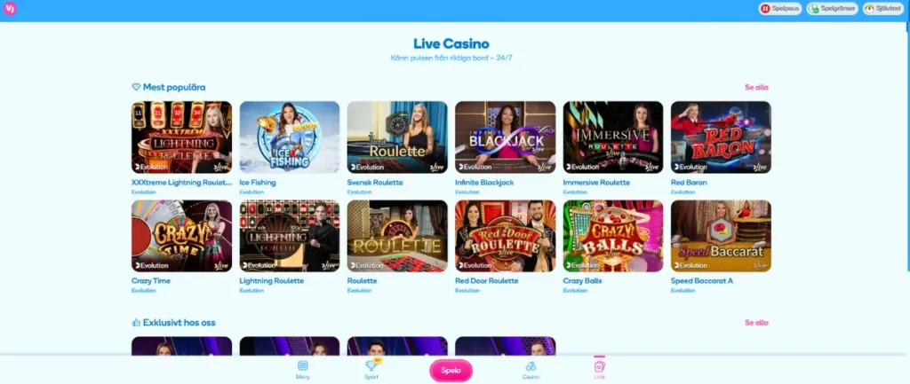 Vera & Johns live casino.
