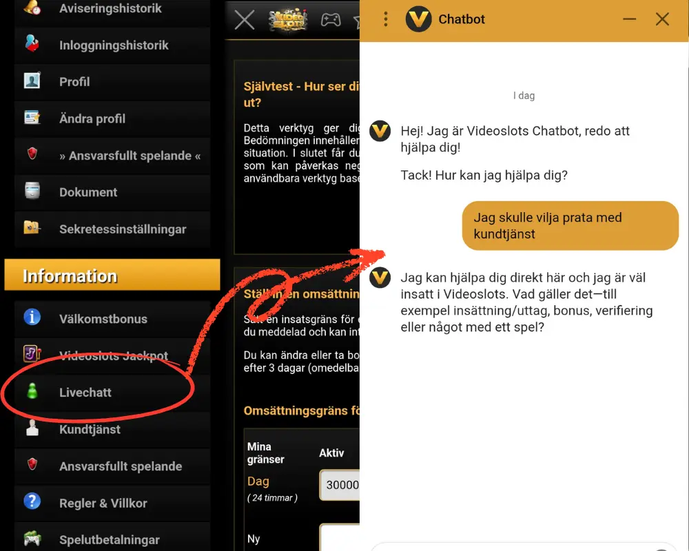 Videoslots livechatt