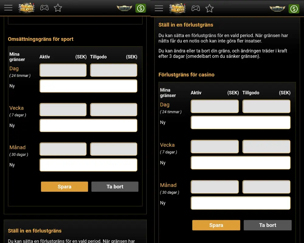 Spelgränser hos Videoslots