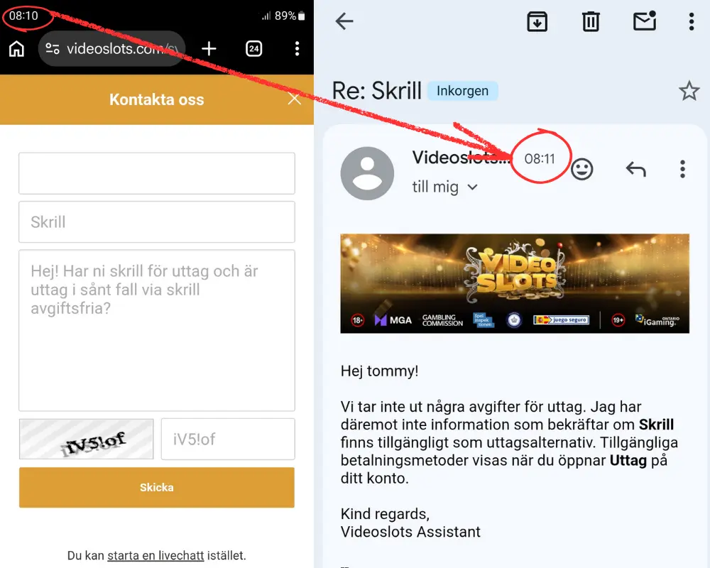 Ett test av Videoslots kundtjänst via e-post (2026).