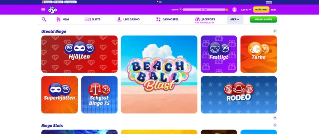 Bingolobbyn hos PlayOJO.
