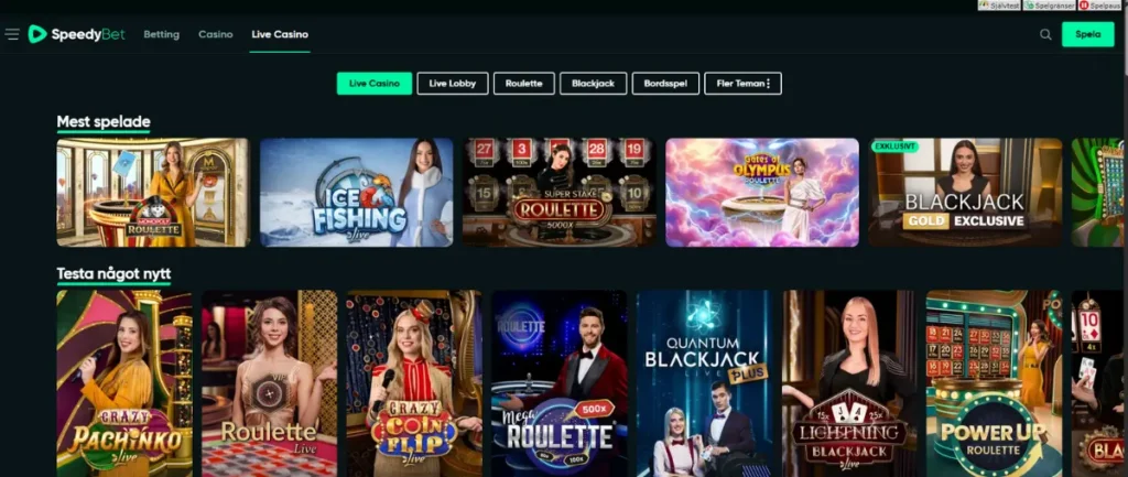 Live casinot hos SpeedyBet.