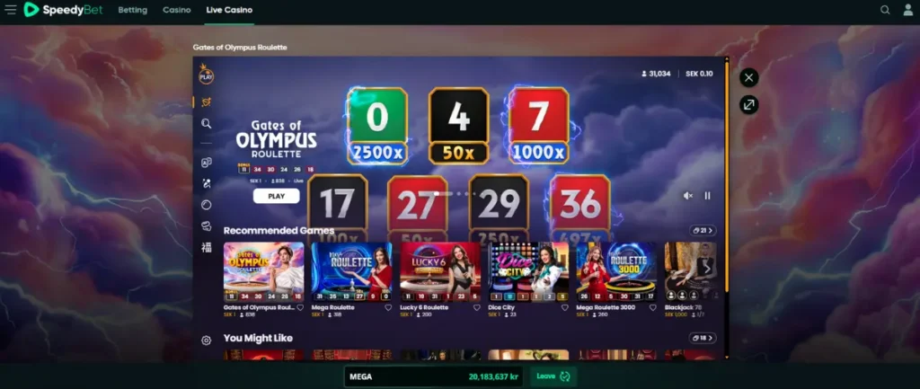 Här besöker Pragmatic Plays Livespelslobby hos SpeedyBet.