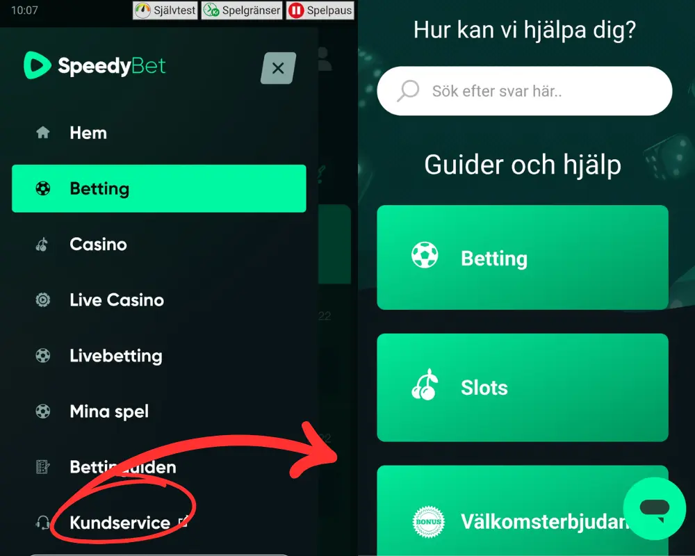 Vart du hittar livechatten hos SpeedyBet.