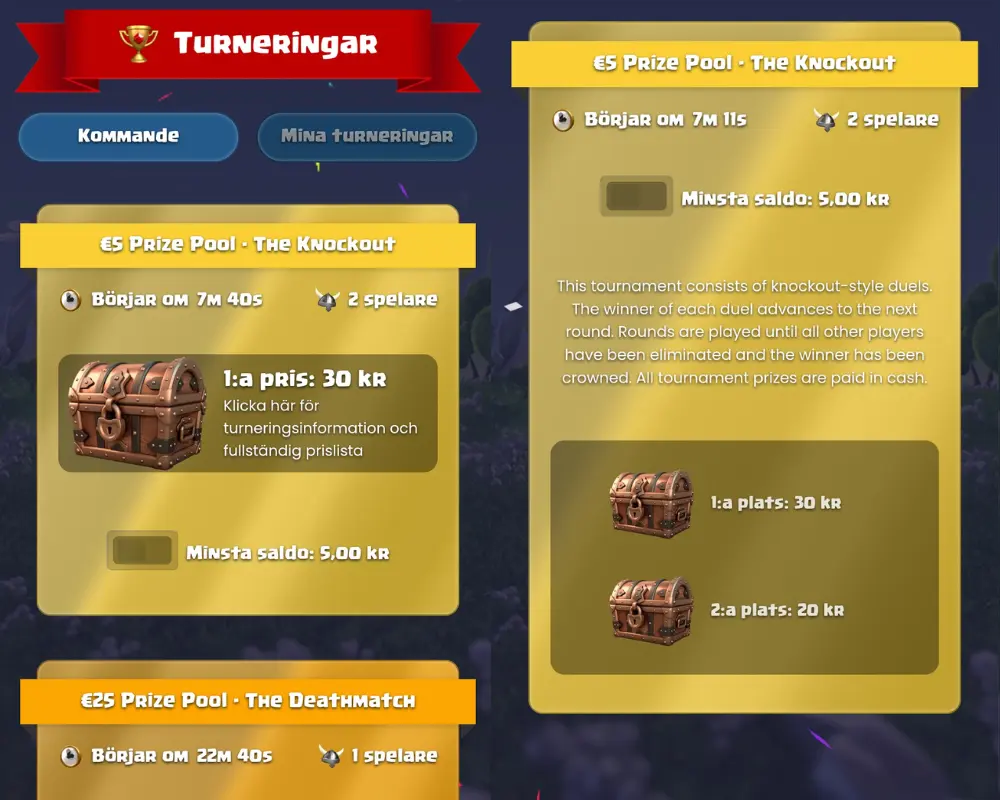 Mindre turneringar hos Duelz Casino