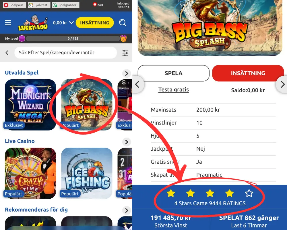 Hur du betygsätter ett spel hos Lucky Louis.