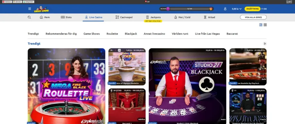 Lucky Louis live casino.