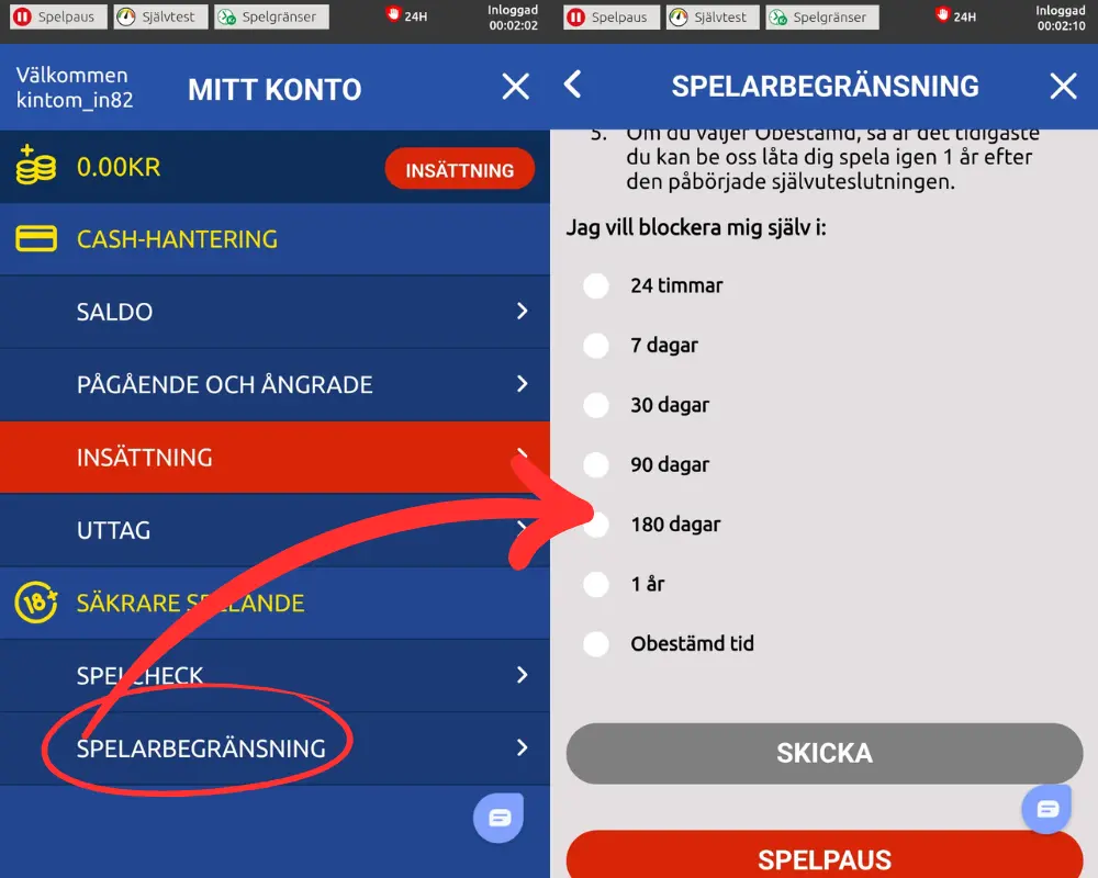 Spelarbegränsningar: pausa dina konton hos SkillOnNet.