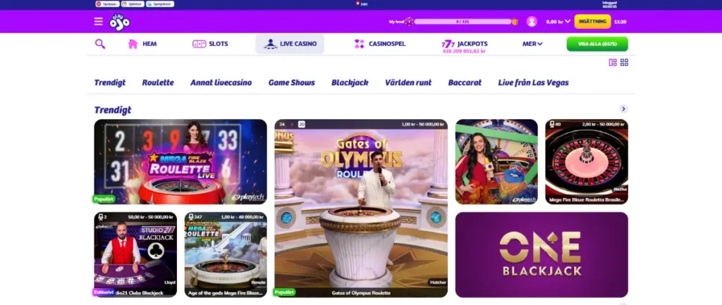 PlayOJOs live casino.