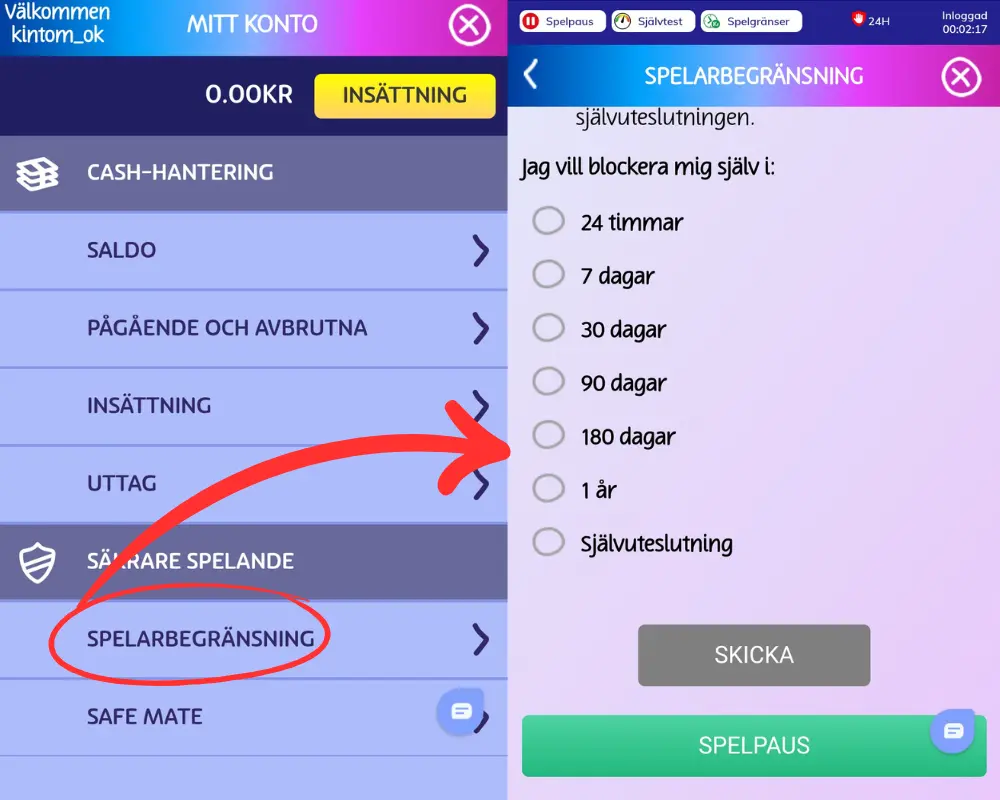 Spelarbegränsningar: pausa dina konton hos SkillOnNet.