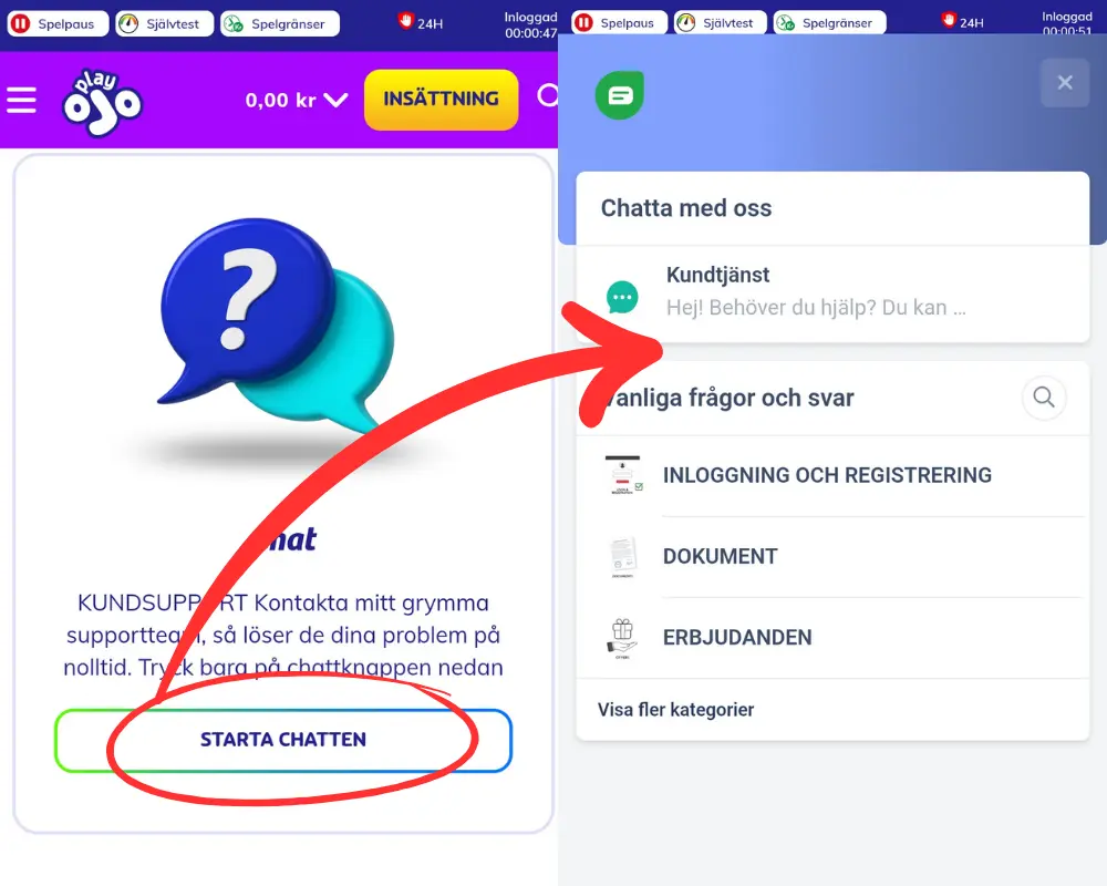 Vart du hittar livechatten hos PlayOJO.
