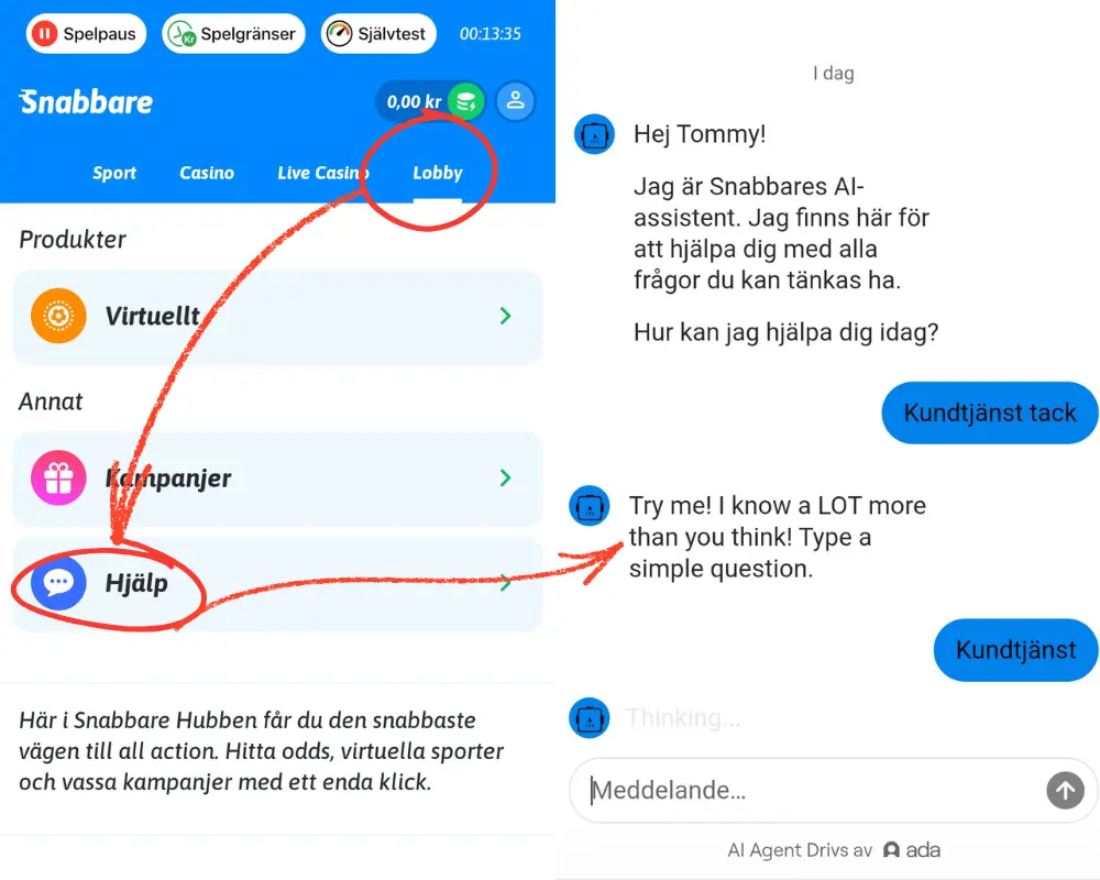 Kundtjänst hos Snabbare.