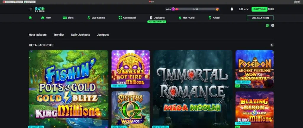 Jackpottcasinot hos Swift Casino.